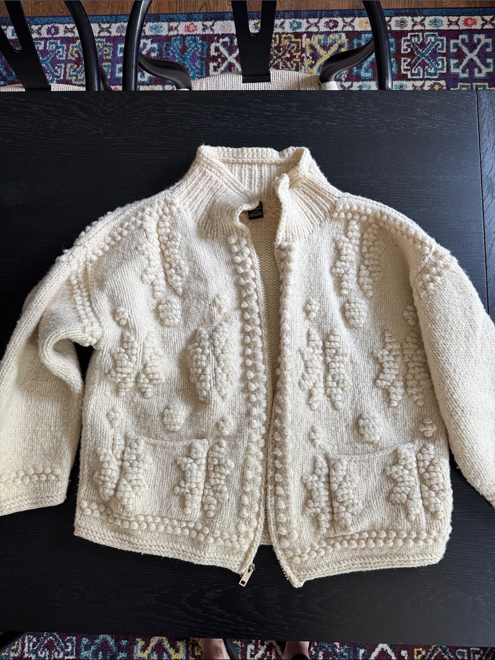Tejidos Imalaya Cream Chunky Knit Cardigan with Bobble Texture
